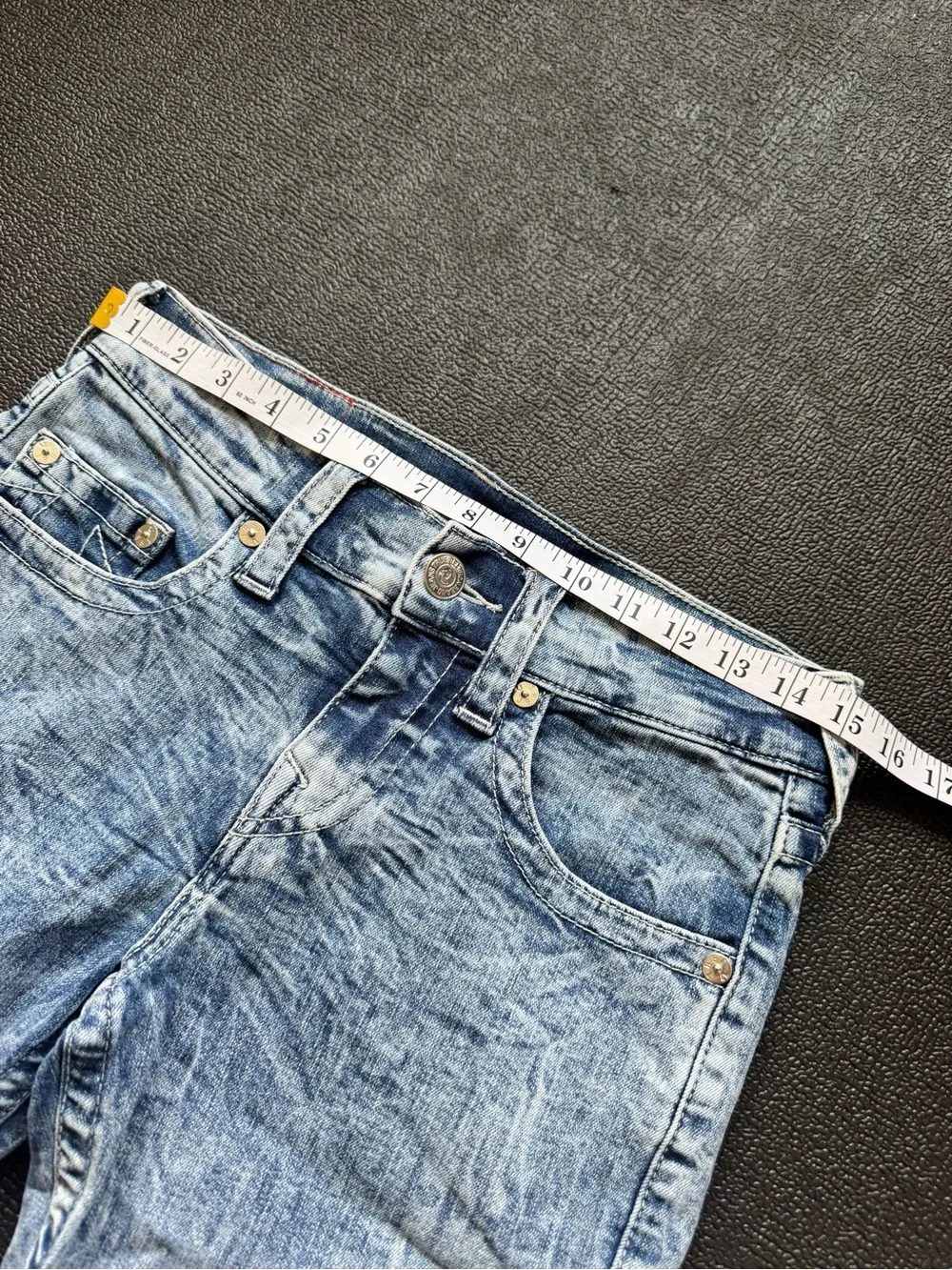 True Religion Light Wash Blue Denim Shorts with Signature Logo